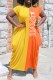 Yellow Casual Print Patchwork Letter O Neck Irregular Dress Dresses