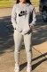Grey Casual Print Letter Hooded Collar Long Sleeve Two Pieces