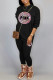 Black Casual Print Patchwork O Neck Long Sleeve Two Pieces