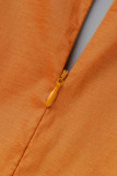 Orange Red Fashion Formal Solid Slit Square Collar Evening Dress