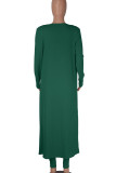 Green Casual Solid Patchwork Spaghetti Strap Long Sleeve Two Pieces