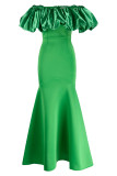 Green Fashion Sexy Formal Solid Patchwork Backless Off the Shoulder Evening Dress