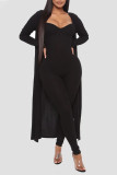 Green Casual Solid Patchwork Spaghetti Strap Long Sleeve Two Pieces