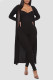 Black Casual Solid Patchwork Spaghetti Strap Long Sleeve Two Pieces