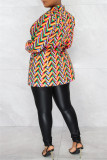 Blue Fashion Casual Print Patchwork Cardigan Turn-back Collar Outerwear