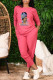 Rose Red Casual Print Patchwork O Neck Long Sleeve Two Pieces