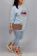 Light Blue Casual Print Patchwork O Neck Long Sleeve Two Pieces