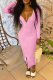 Pink Sexy Solid Buckle V Neck Pencil Skirt Dresses