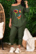 Army Green Casual Print Patchwork O Neck Long Sleeve Two Pieces