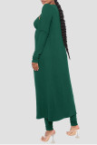 Green Casual Solid Patchwork Spaghetti Strap Long Sleeve Two Pieces