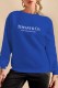 Blue Casual Print Letter O Neck Tops