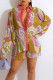 Pink Casual Print Patchwork Buckle Turndown Collar Long Sleeve Two Pieces