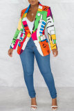 Blue Fashion Casual Print Patchwork Cardigan Turn-back Collar Outerwear