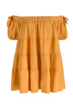 Orange Sexy Casual Solid Patchwork Backless Off the Shoulder Short Sleeve Dress