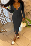 Pink Sexy Solid Buckle V Neck Pencil Skirt Dresses