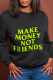 Black Casual Street Print Patchwork Letter O Neck Tops