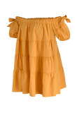 Orange Sexy Casual Solid Patchwork Backless Off the Shoulder Short Sleeve Dress