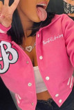 Pink Casual Street Print Patchwork Buckle Turndown Collar Outerwear