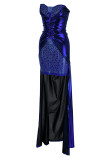 Red Fashion Sexy Patchwork Hot Drilling Backless Fold Strapless Sleeveless Dress