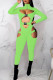 Green Sexy Solid Hollowed Out Patchwork Zipper Collar Skinny Jumpsuits