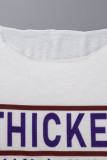 White Fashion Casual Letter Print Basic Oblique Collar T-Shirts