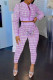 Purple Casual Print Patchwork Zipper Collar Long Sleeve Two Pieces