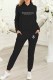 Black Street Print Letter Hooded Collar Long Sleeve Two Pieces