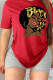 Red Daily Print Patchwork Letter O Neck T-Shirts