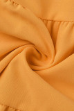 Orange Sexy Casual Solid Patchwork Backless Off the Shoulder Short Sleeve Dress