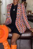 Blue Fashion Casual Print Patchwork Cardigan Turn-back Collar Outerwear