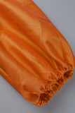 Orange Red Fashion Formal Solid Slit Square Collar Evening Dress
