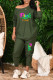 Army Green Casual Print Patchwork O Neck Long Sleeve Two Pieces