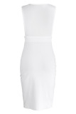 White Fashion Sexy Solid Patchwork O Neck Sleeveless Dress Dresses