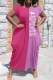 Rose Red Casual Print Patchwork Letter O Neck Irregular Dress Dresses
