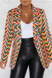 Blue Fashion Casual Print Patchwork Cardigan Turn-back Collar Outerwear