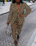 Grey Sexy Street Print Hollowed Out Turn-back Collar Two Pieces