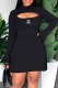 Black Sexy Print Hollowed Out Letter O Neck Irregular Dress Dresses