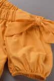 Orange Sexy Casual Solid Patchwork Backless Off the Shoulder Short Sleeve Dress
