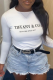 White Casual Street Print Patchwork Letter O Neck Tops