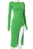 Blue Sexy Solid Backless O Neck Pencil Skirt Dresses