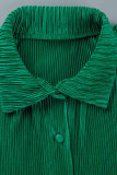 Green Casual Solid Patchwork Buckle Fold Turndown Collar Long Sleeve Two Pieces