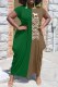Green Casual Print Patchwork Letter O Neck Irregular Dress Dresses