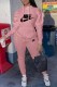 Pink Casual Print Letter Hooded Collar Long Sleeve Two Pieces