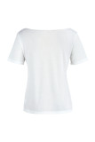 White Fashion Casual Letter Print Basic Oblique Collar T-Shirts