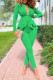 Green Casual Solid Patchwork V Neck Long Sleeve Two Pieces