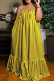 Yellow Sexy Casual Solid Backless Spaghetti Strap Loose Sling Dress
