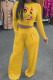 Yellow Casual Print Patchwork O Neck Long Sleeve Two Pieces