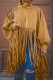 Khaki Casual Vintage Solid Tassel Turtleneck Tops