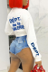 Blue Casual Print Patchwork Letter O Neck Tops