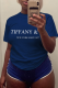 Navy Blue Casual Street Print Patchwork Letter O Neck T-Shirts